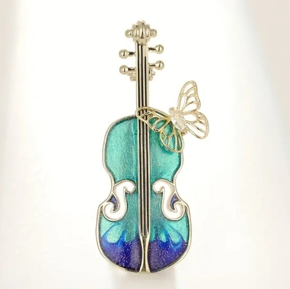 2/$30 Guitar Butterfly 🦋 Enamel Brooch. NWT